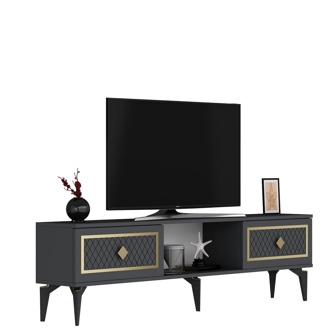 Comoda TV, Hanah Home, Herry, 150x44.6x29.6 cm, Antracit / Aur - imagine 7